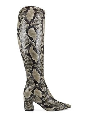 Marc Fisher Snake Pattern Womens Retie 2 Faux Leather Over-The-Knee Boots, Gray
